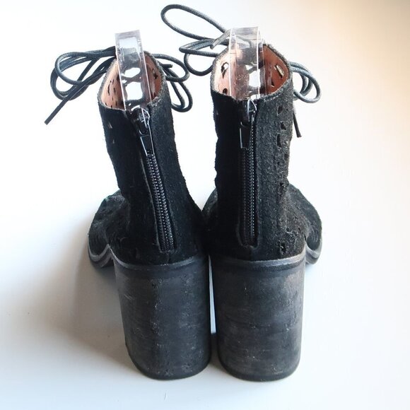 Jeffrey Campbell Black Suede Leather Block Heel Lace-up Sandals Bootie Shoes 8.5 - Picture 6 of 15